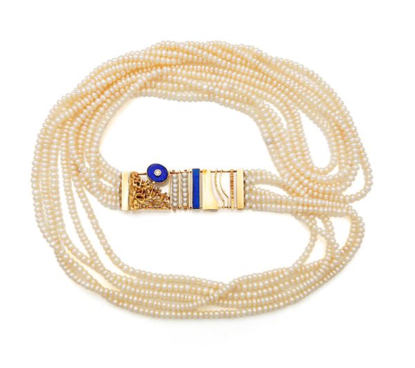 Zanchi, collana di design, perle, brillanti e lapis