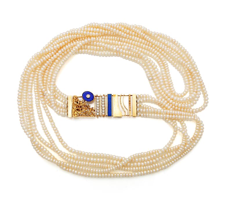 Zanchi, collana di design, perle, brillanti e lapis