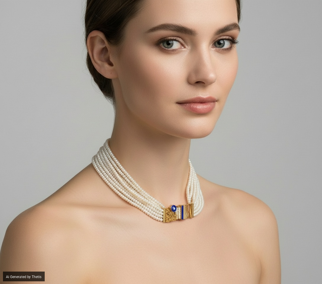 Zanchi, collana di design, perle, brillanti e lapis