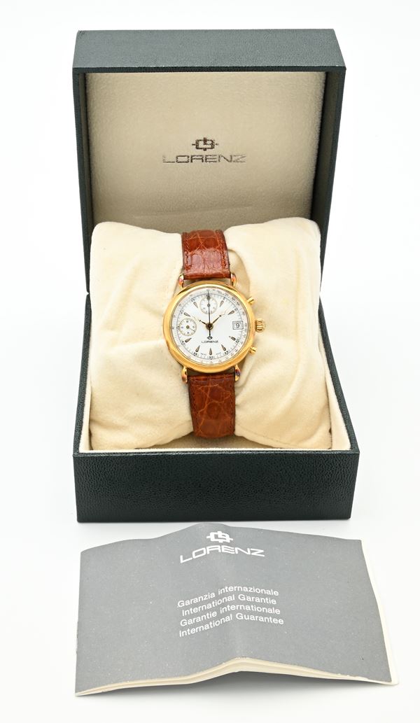 Lorenz 10847 - Orologio da polso cronografo con meccanismo Eta Valjoux 7765 da uomo in metallo placcato oro con fondello in acciaio