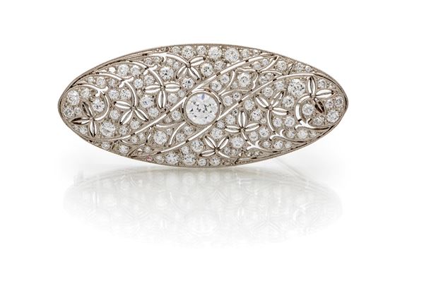 Tiffany, spilla art decò in oro e brillanti