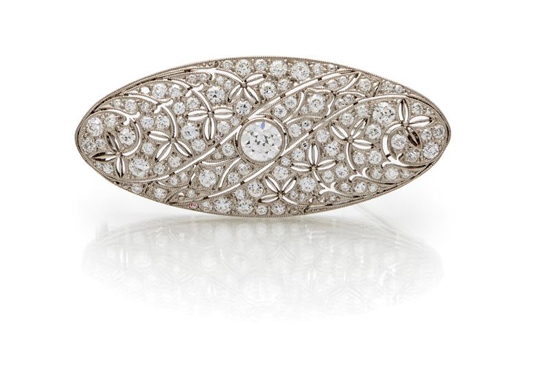 Tiffany, spilla art decò in oro e brillanti