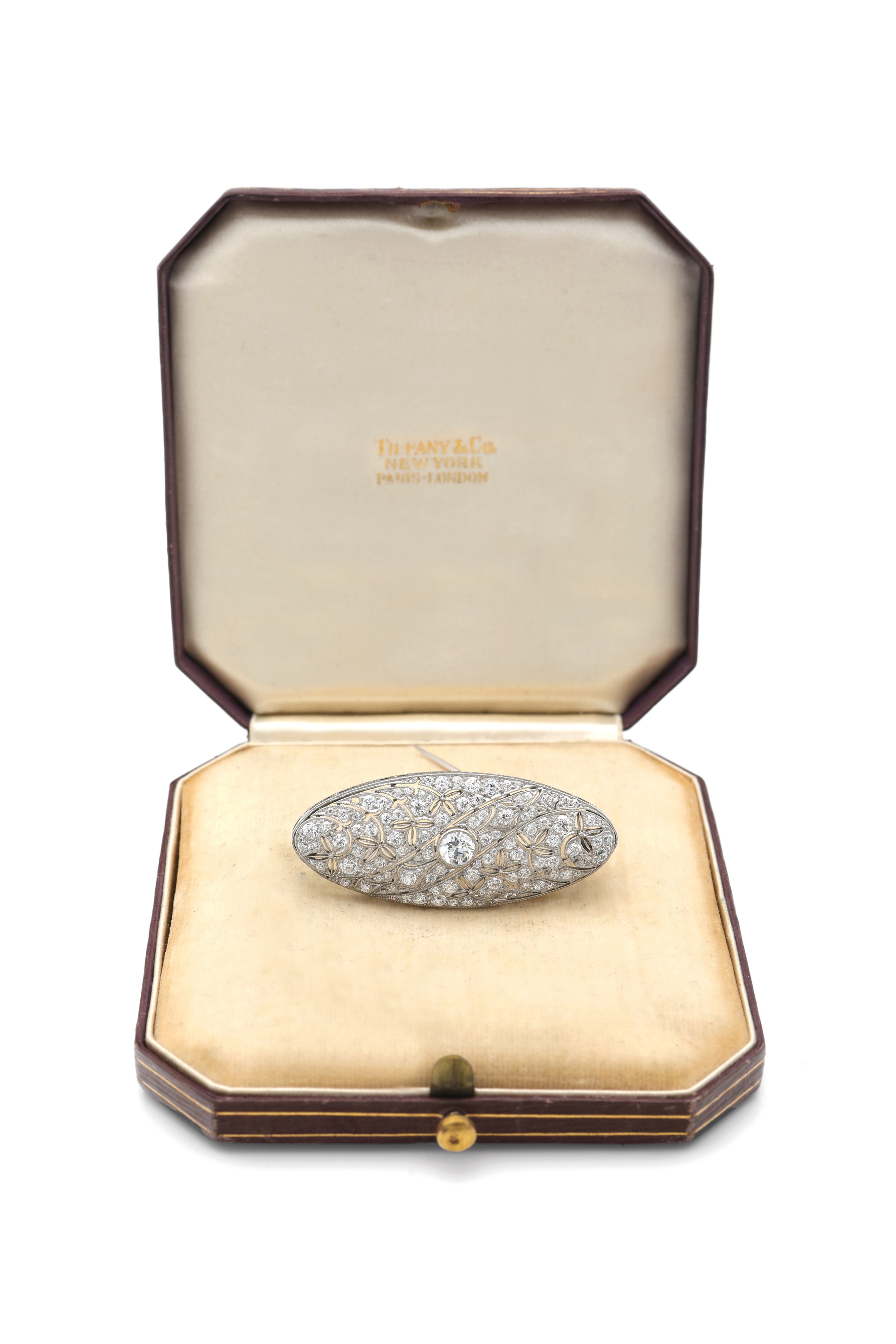 Tiffany, spilla art decò in oro e brillanti