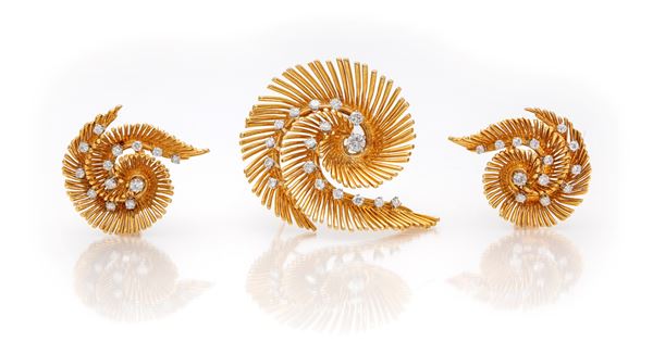 Tiffany demi parure art Retrò in oro e brillanti