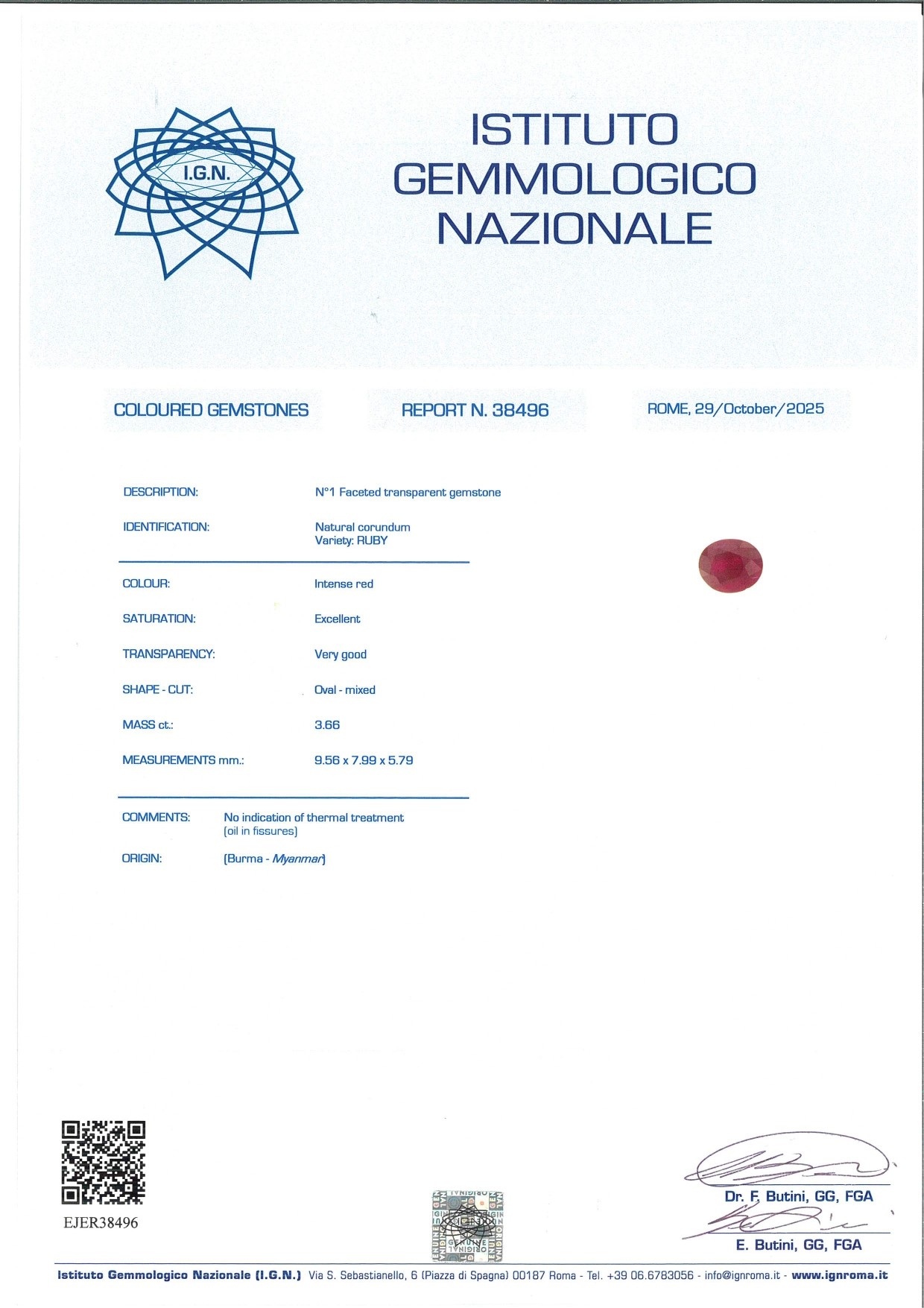 Rubino naturale BURMA- MYANMAR ct. 3,66