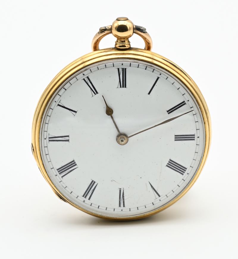 Orologio da Tasca con Carica a Chiavetta con Cassa in Oro 18kt Decorata a Guilloché ed Incisioni ...