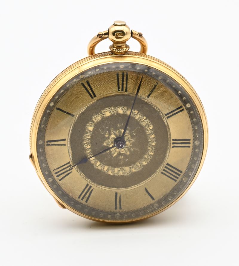 John Neal London - Orologio da Tasca con Carica a Chiavetta con Cassa in Oro 18kt Decorata a Guil...