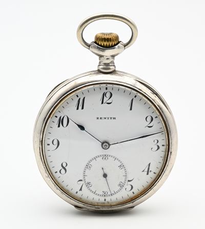 Zenith, Orologio da tasca con scappamento ad ancora remontoir e spirale Breguet, in argento 800/0...