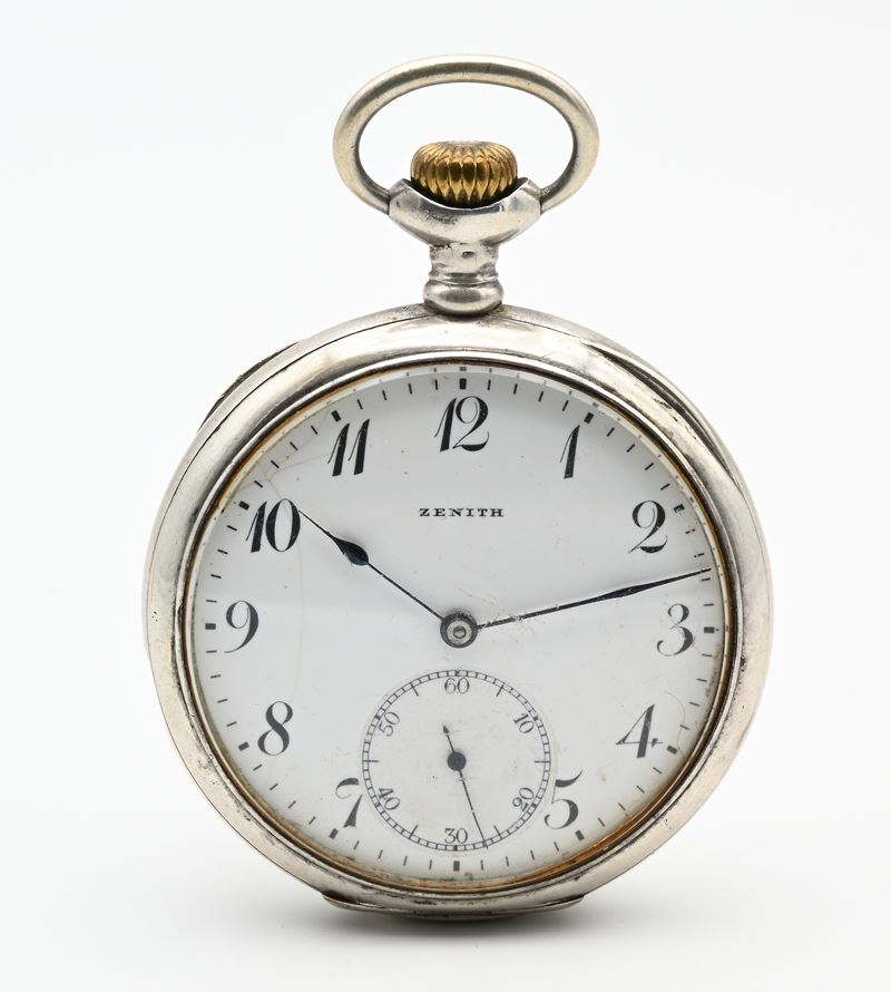 Zenith, Orologio da tasca con scappamento ad ancora remontoir e spirale Breguet, in argento 800/0...