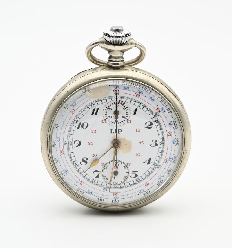 Cronografo da tasca Lip, Orologio da uomo con scappamento ad ancora e remontoir (c. 1930)