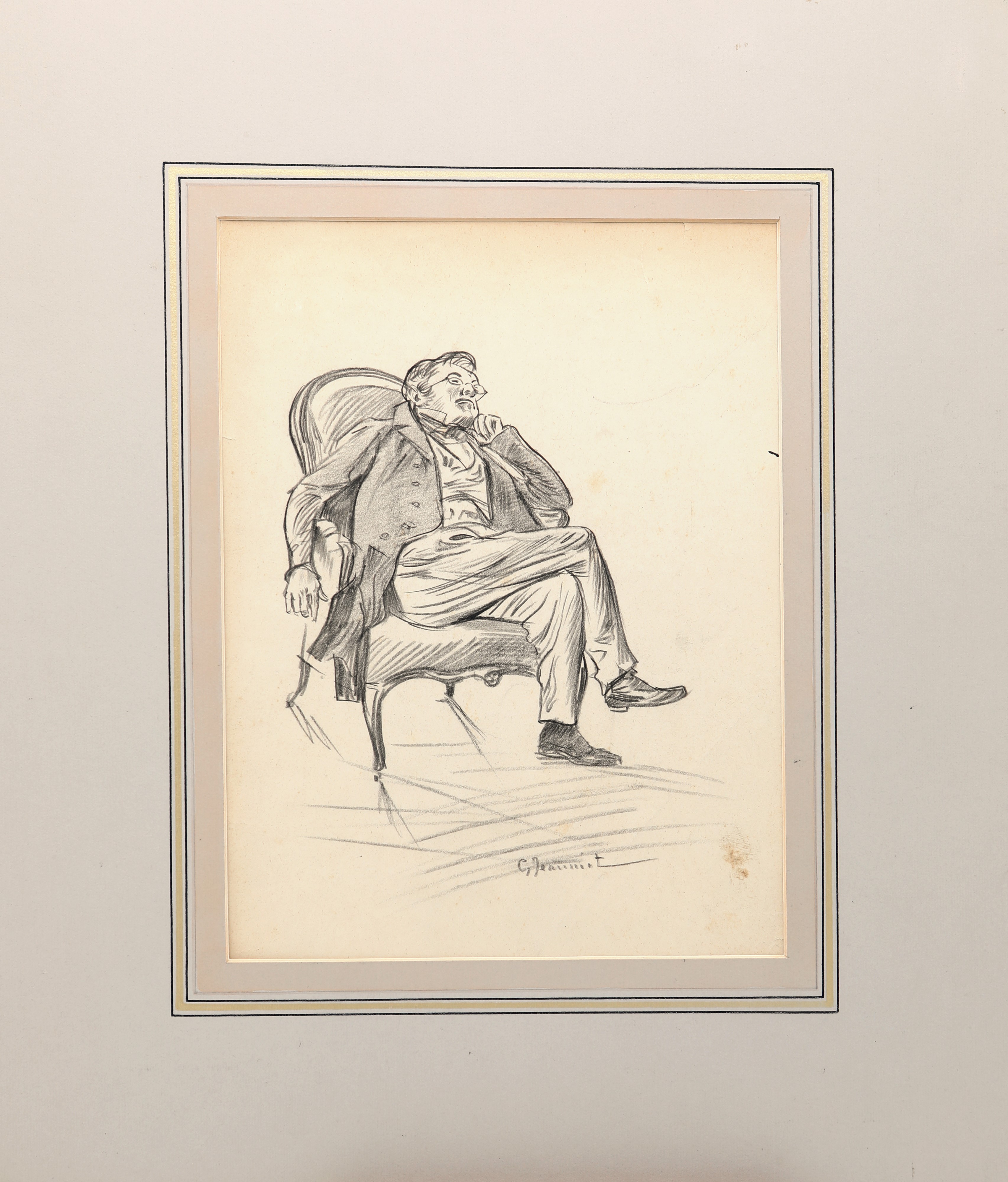 Pierre George Jeanniot - Ritratto di gentiluomo seduto, matita su carta