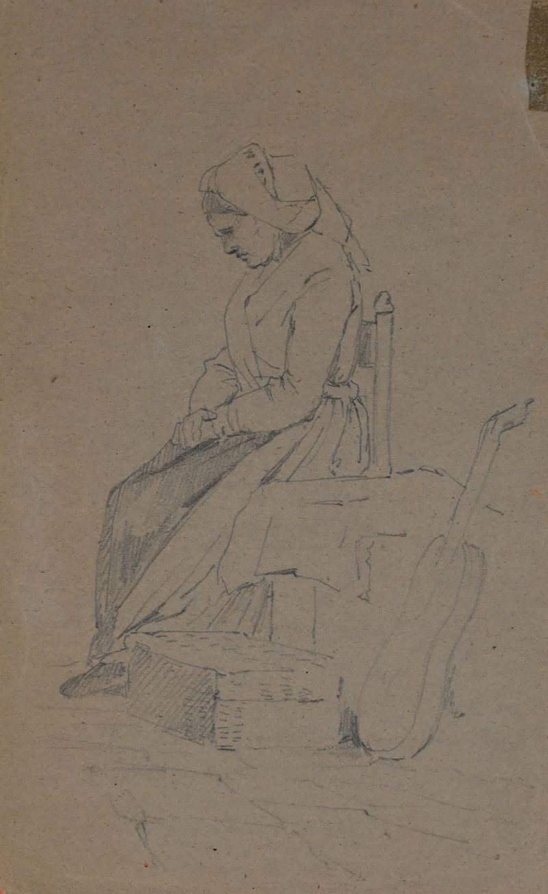 Ettore Ferrari - Studio di anziana ciociara, matita su carta