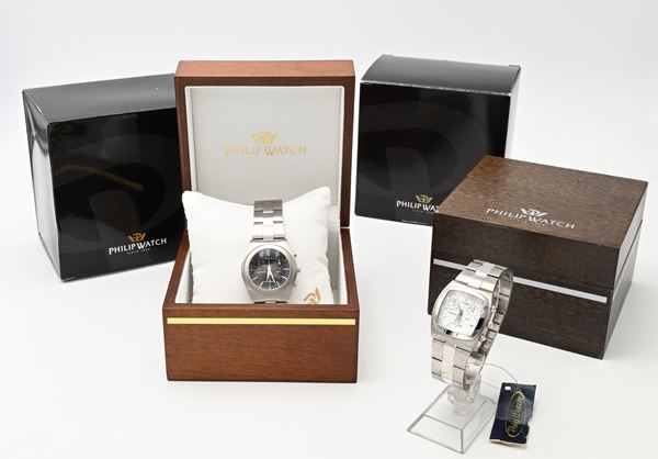 Philip Watch Cronograph Imakos - 2 Orologi da polso Cronografi al quarzo da uomo in acciaio con bracciali originali in acciaio 