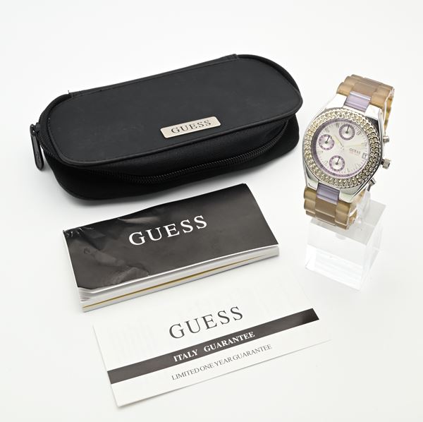 Guess 15056L4 - Orologio da polso Cronografo con datario al quarzo unisex in acciaio con doppia corona di strass sulla ghiera