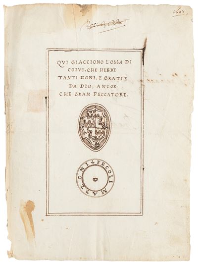 Autore non identificato, Studio per Frontespizio "Ercole Mazzoni", china su carta