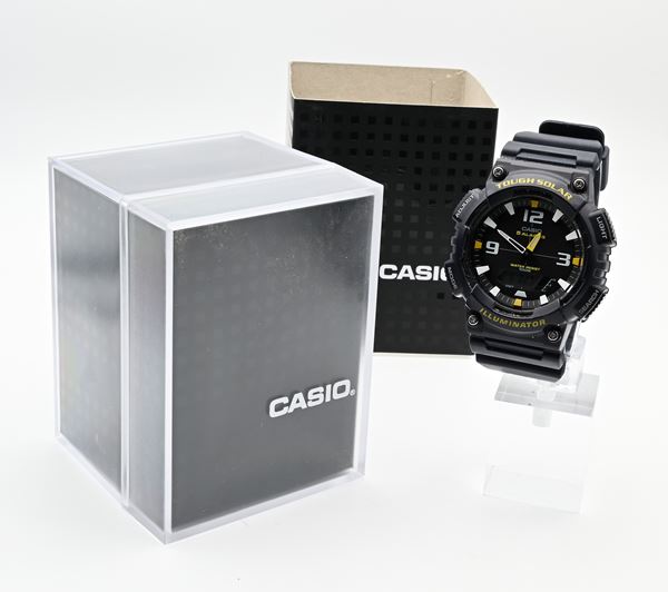 Casio Tought Solar Illuminator 5 Alarms 5208 AQ-S810W (003A013D) - Orologio da polso Cronografo solar Alarm al quarzo da uomo in gomma con fondello in acciaio, cinturino e fibbia originali