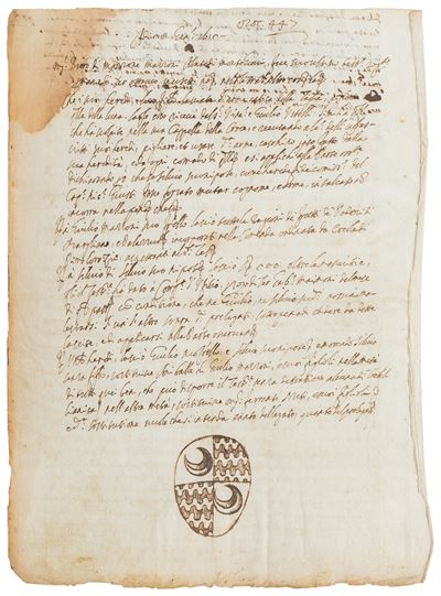 Lettera con scudo della famiglia Vitelli, china su carta