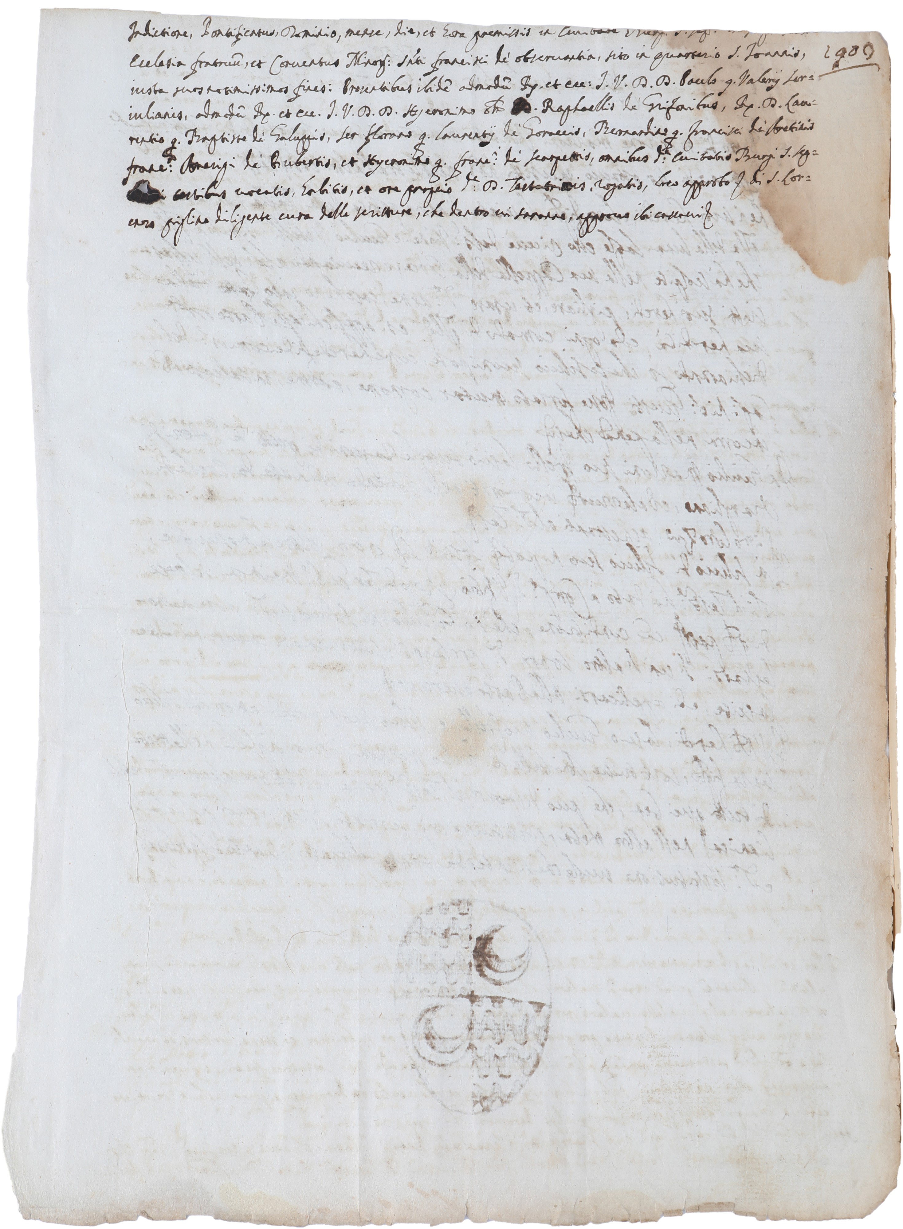 Lettera con scudo della famiglia Vitelli, china su carta