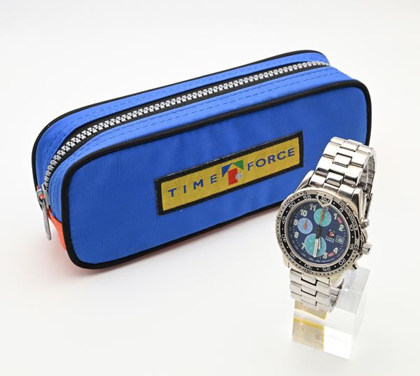 Time Force 8539 Super Chronograph - Orologio da polso al quarzo da uomo in acciaio con bracciale originale in acciaio con ghiera unidirezionale