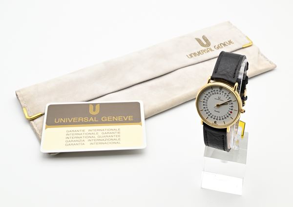 Universal a Geneve Quartz - Orologio da polso calendario al quarzo da uomo (Mov. ETA 955 411) in metallo placcato in oro giallo con fondello in acciaio