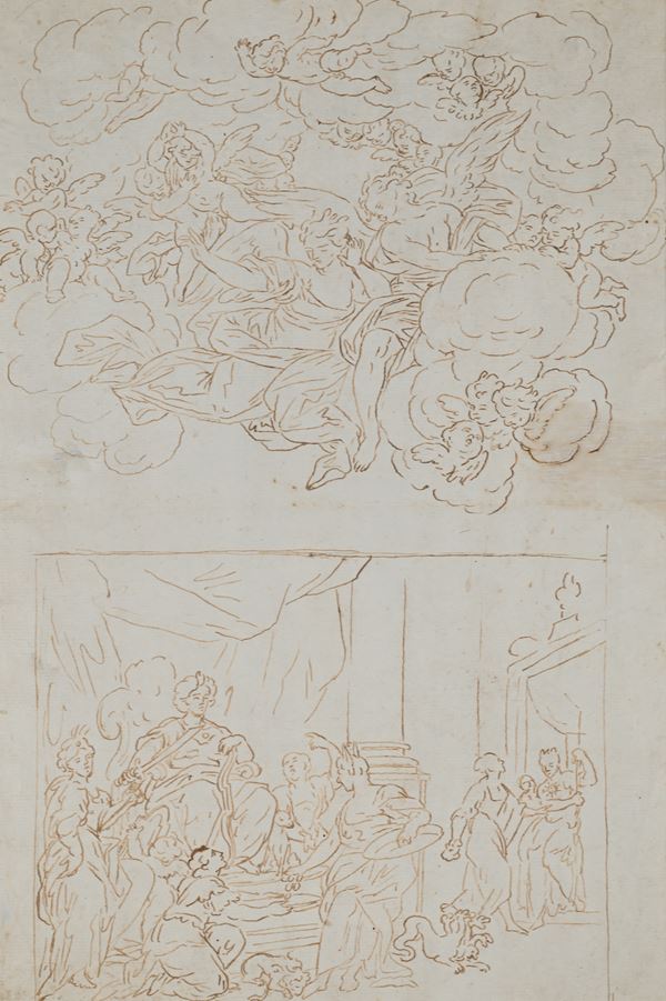 Scena biblica con corteo di angeli