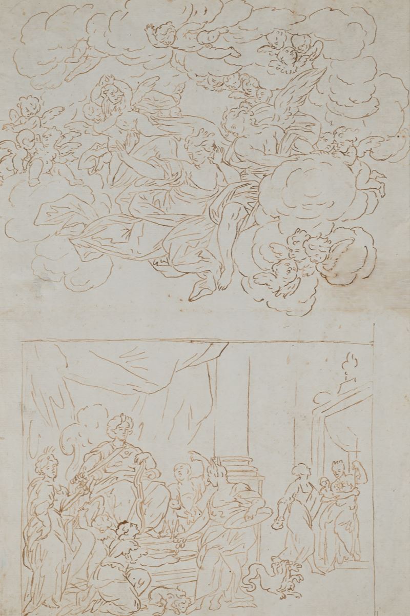 Scena biblica con corteo di angeli