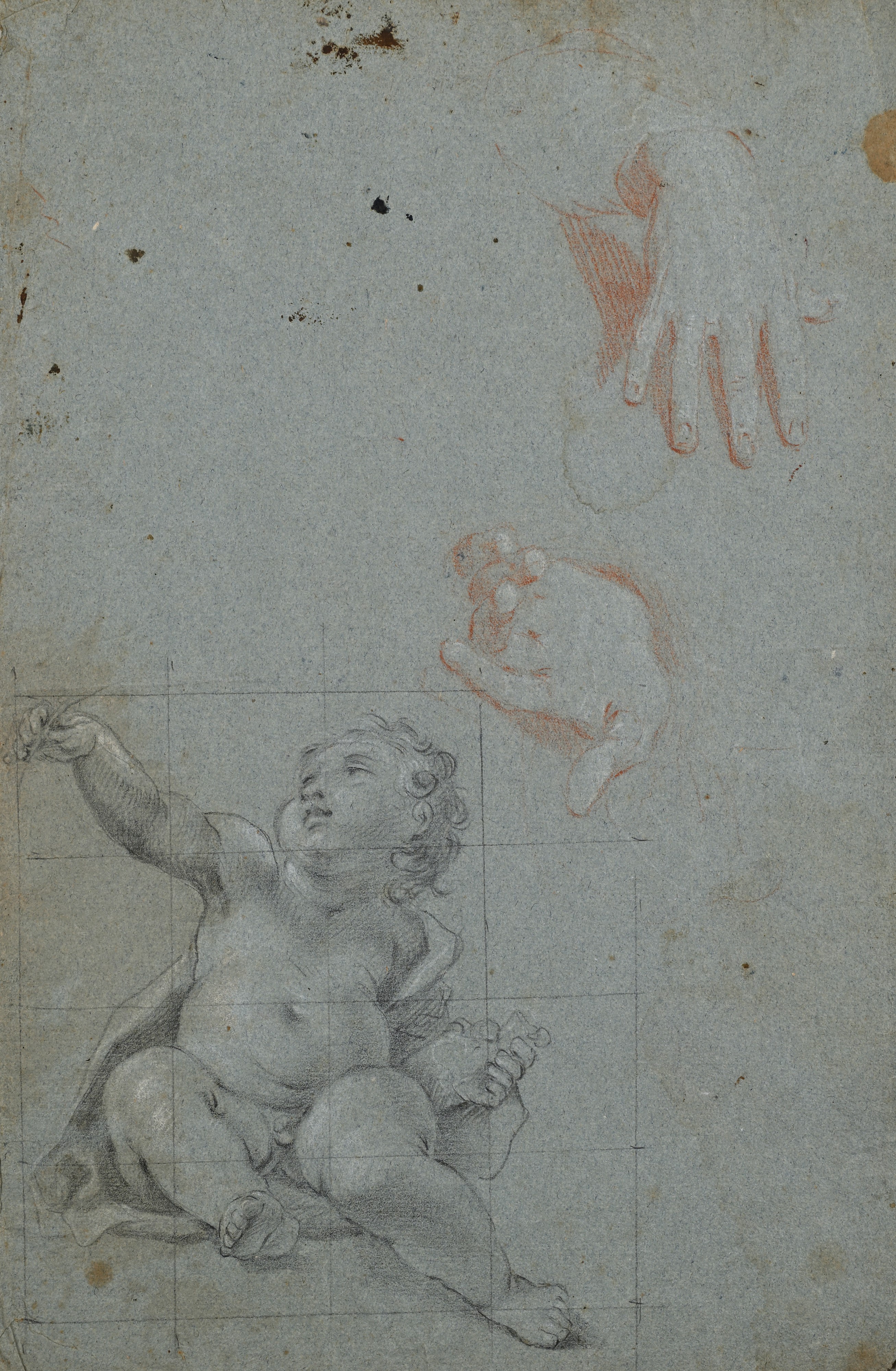 Recto: Studio di puttino e mani - Verso: Madonna con bambino