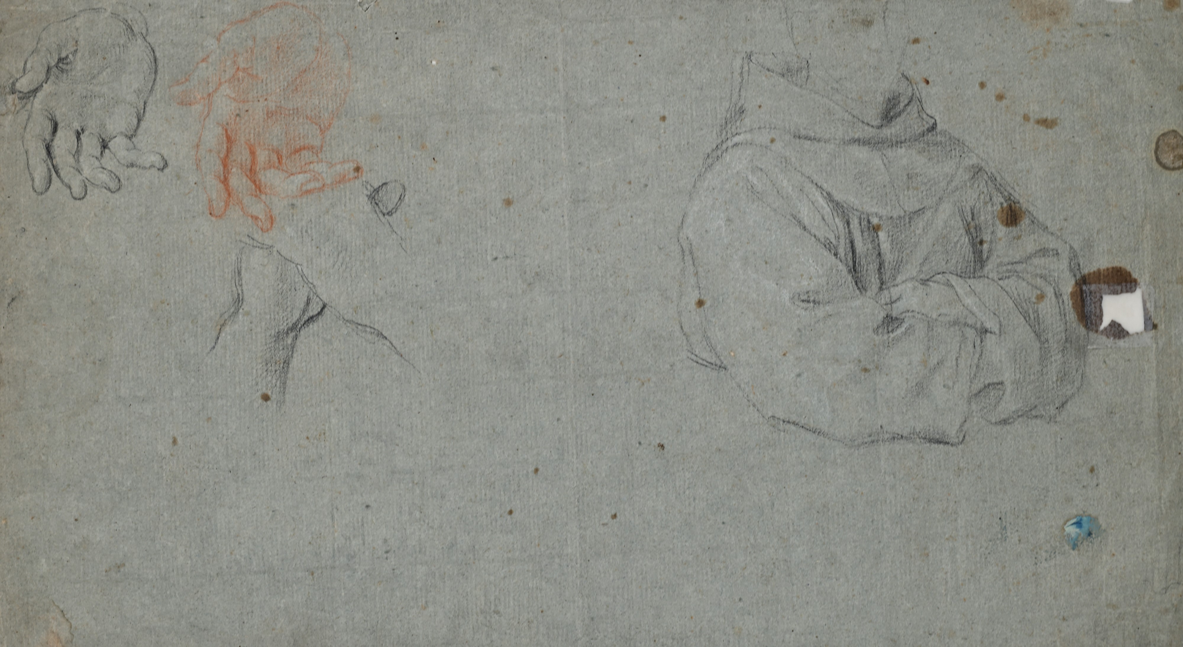 Recto: Studio di testa e busti - Verso: Studio di veste di frate e mani