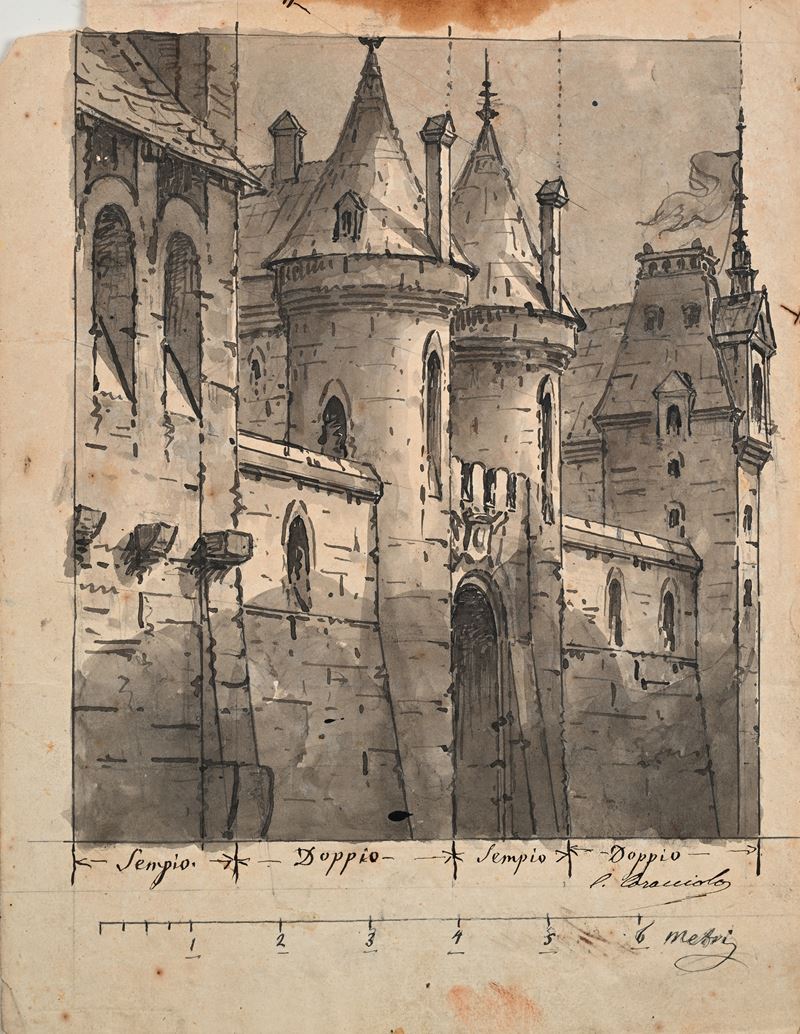 Scuola Italiana del XIX Secolo - Studio per portale di castello