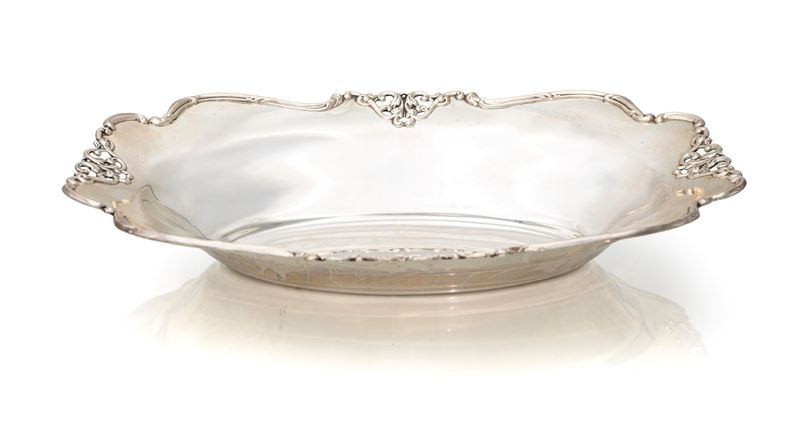 Centrotavola ovale in argento, 5x27x18,5 cm, gr. 210