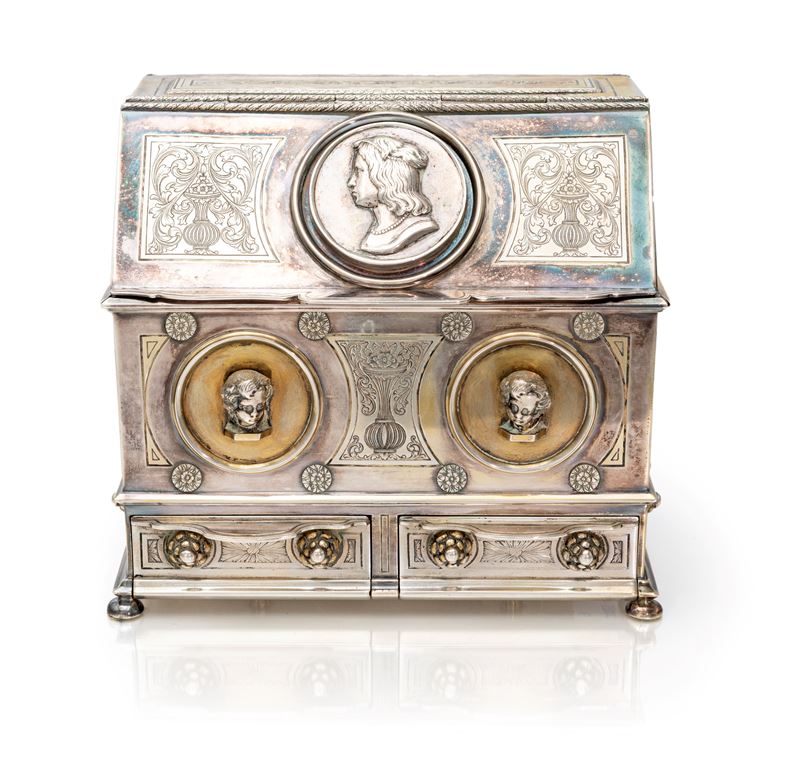 Scrigno in argento 800/000, Mastro Scalpello per Calderoni, Milano, XX secolo