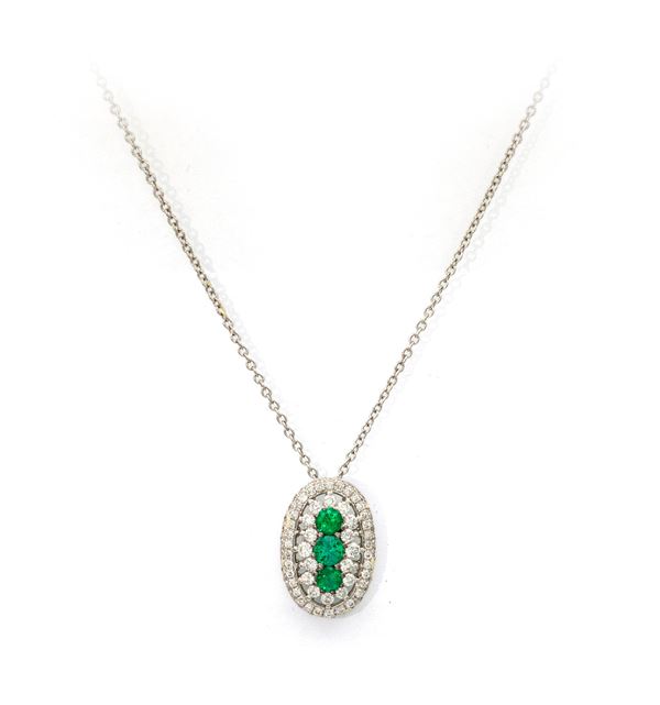 D&D Gioielli - Pendente oro bianco, brillanti e smeraldi