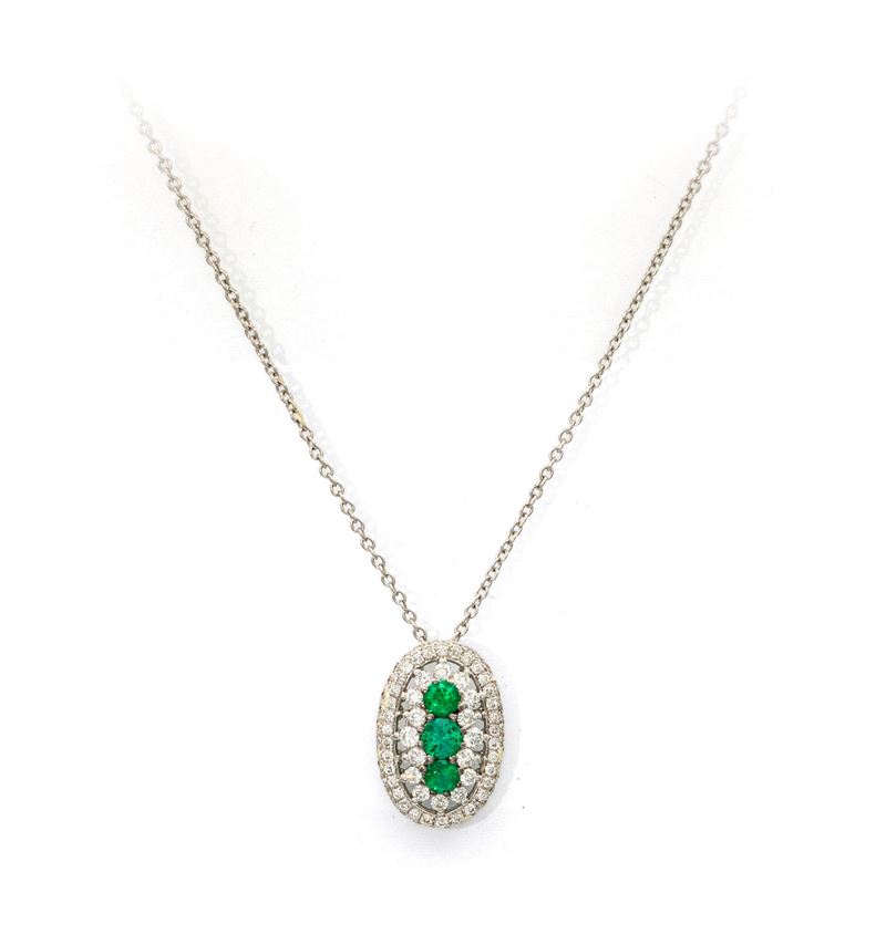 D&D Gioielli - Pendente oro bianco, brillanti e smeraldi