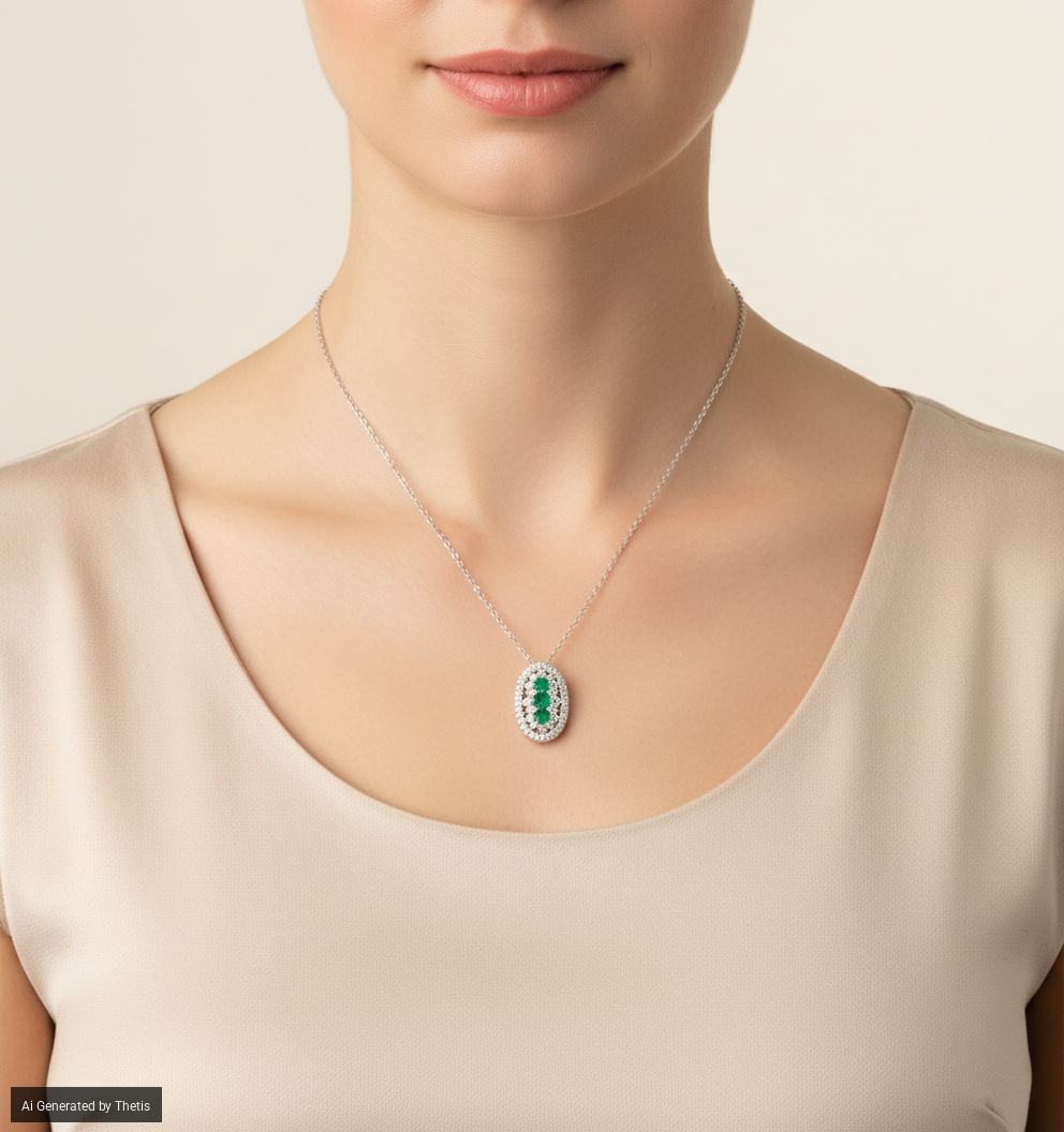 D&D Gioielli - Pendente oro bianco, brillanti e smeraldi