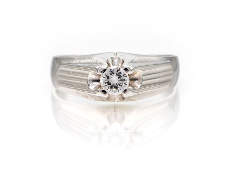 Anello da uomo in oro bianco 18k con diamante di circa 0.20 ct