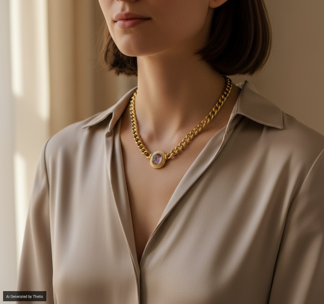 Furst, collana in oro, pasta vitrea incisa e brillanti