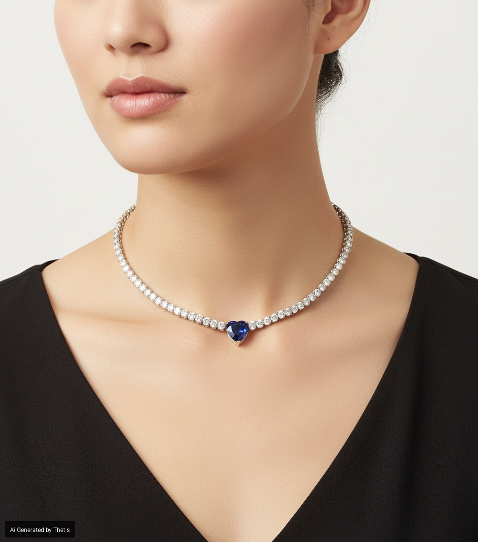 Collier de chien in oro, brillanti e zaffiro centrale