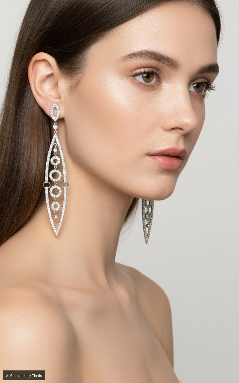 Coppia di orecchini pendenti in oro e brillanti.