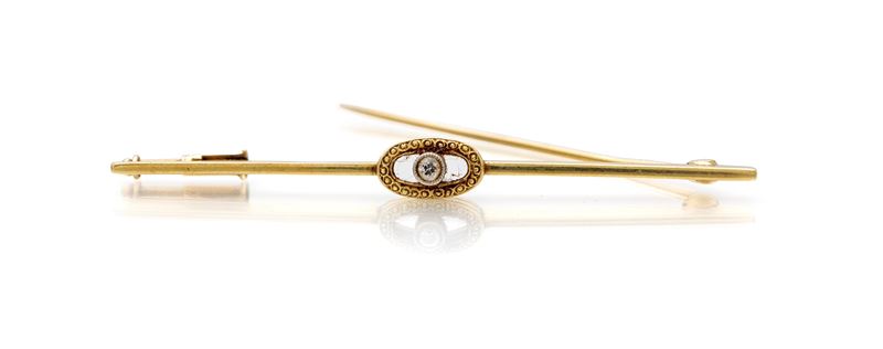 Spilla a barretta in oro giallo 585, peso 2,10 g