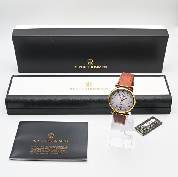 Revue Thommen - Orologio da polso al quarzo da uomo con datario in metallo dorato con fondello in acciaio
