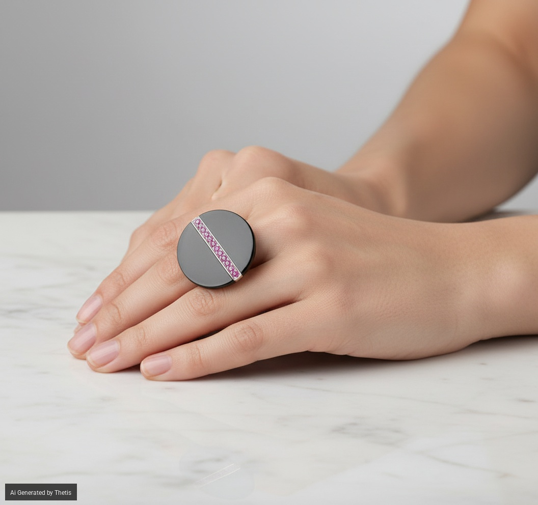 Damiani, Anello in oro, ematite e zaffiri rosa