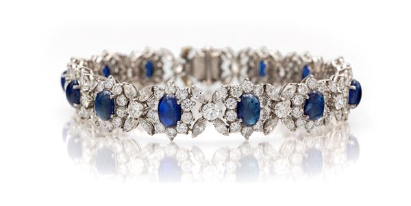 Bracciale in platino, zaffiri, diamanti