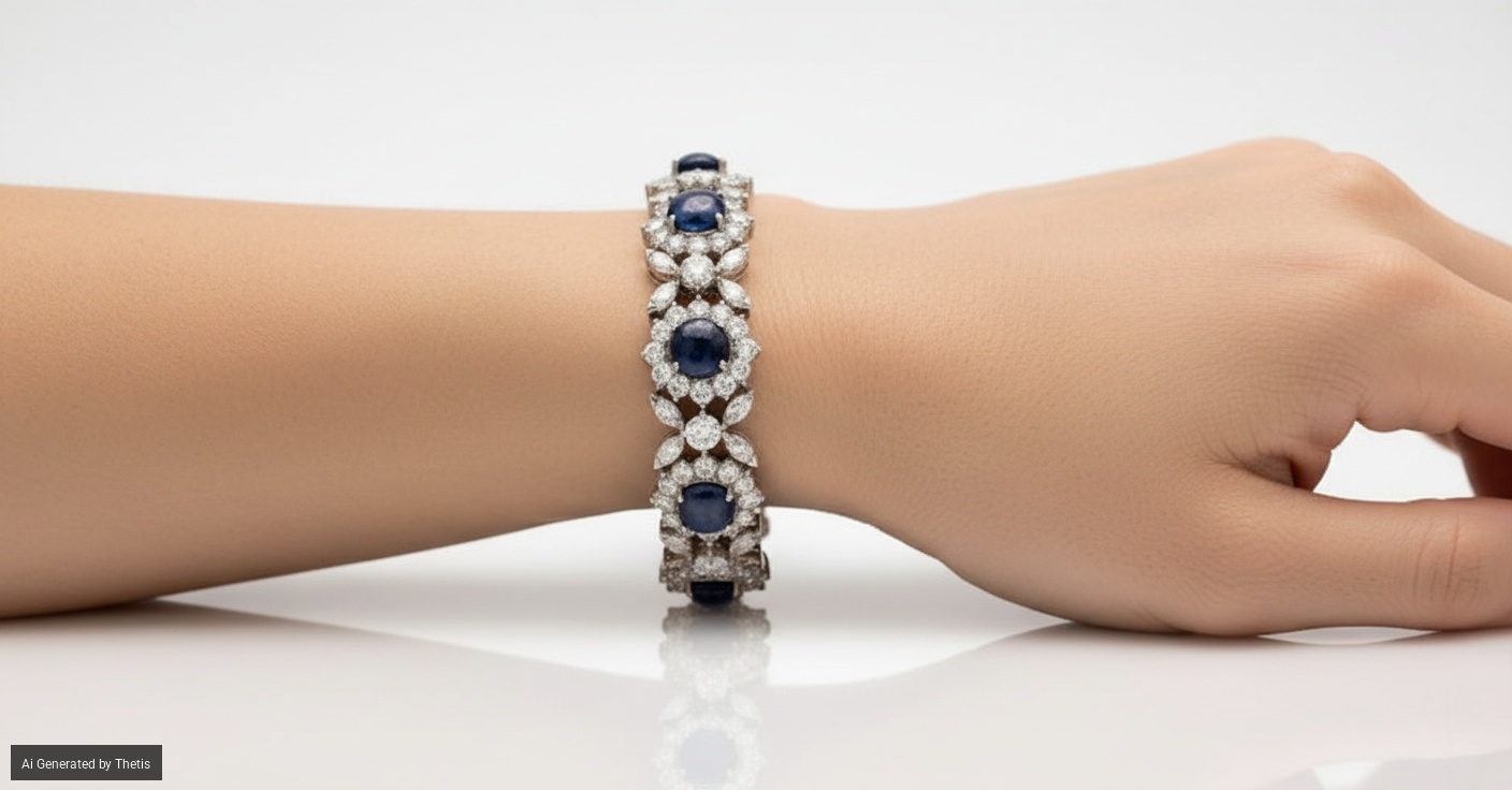 Bracciale in platino, zaffiri, diamanti