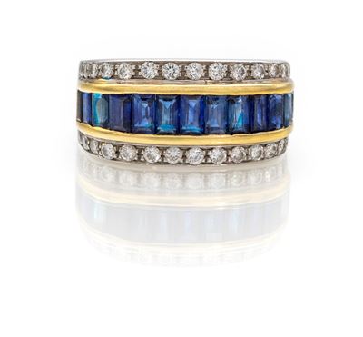 Anello in oro bianco 750/000 con zaffiri e diamanti