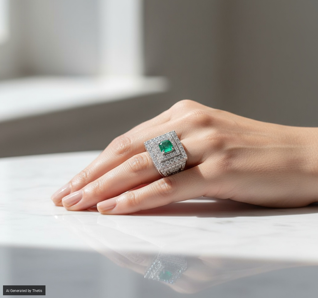 Anello in oro, brillanti e smeraldo