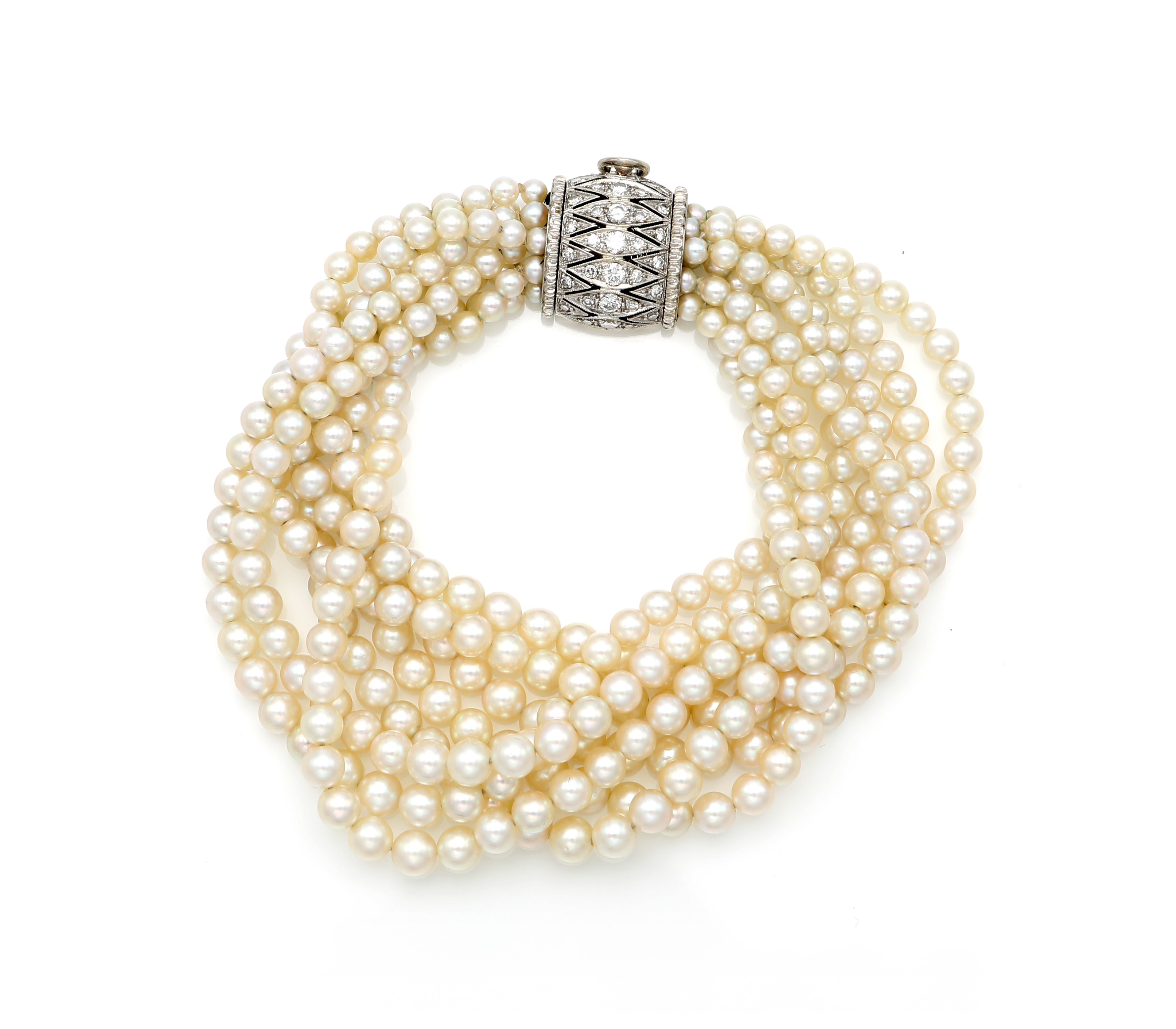 Bracciale in oro bianco 750/000, perle coltivate e brillanti