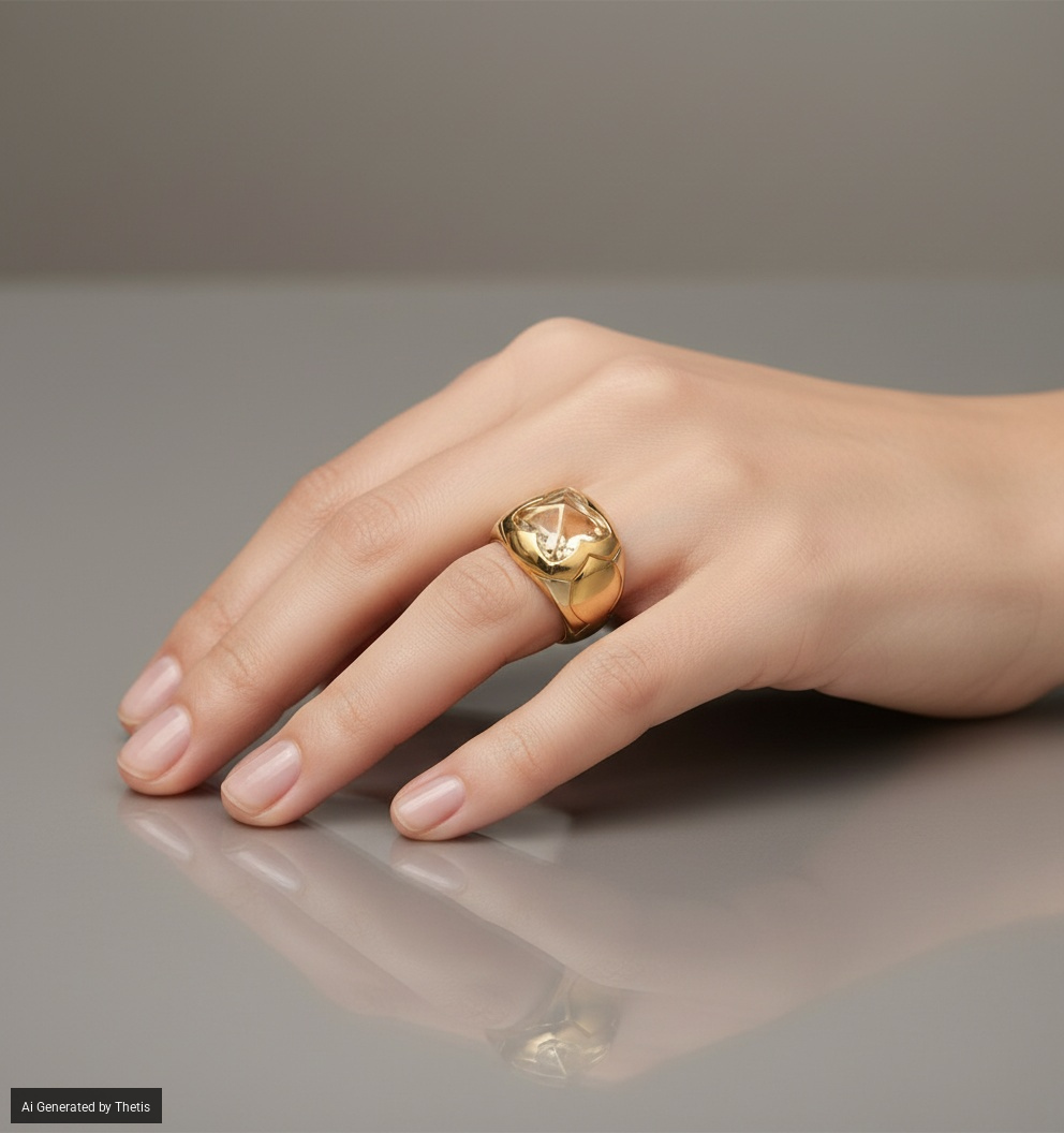 Bulgari, anello in oro e quarzo, modello Piramide