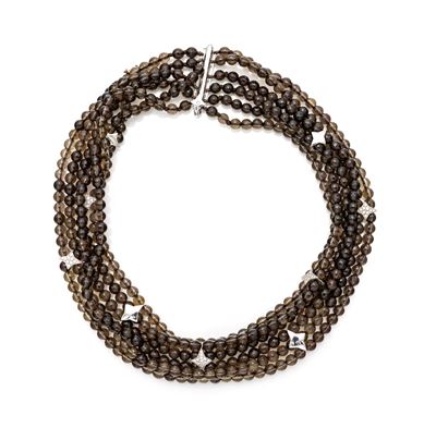 Collana in oro bianco 750/000 con brillanti e quarzi fumé