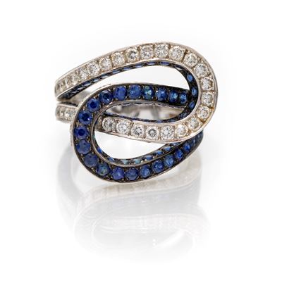 Anello in oro bianco 750 con zaffiri e brillanti