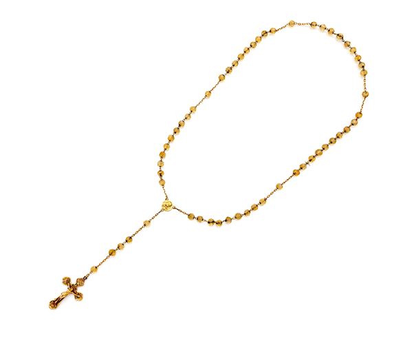 Rosario in oro e quarzi